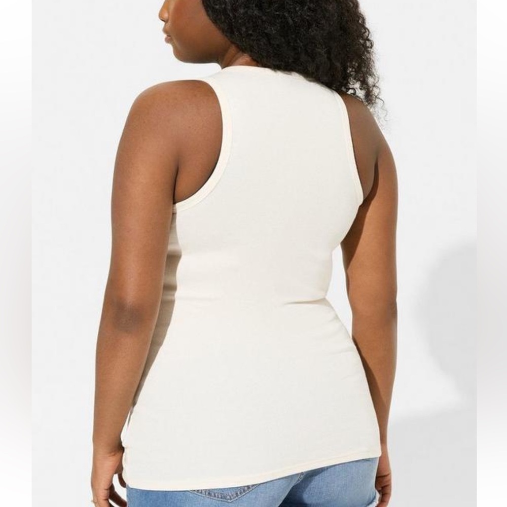 Torrid: Cotton Modal Rib Notch Neck Crochet Inset Tank - Picture 3 of 6